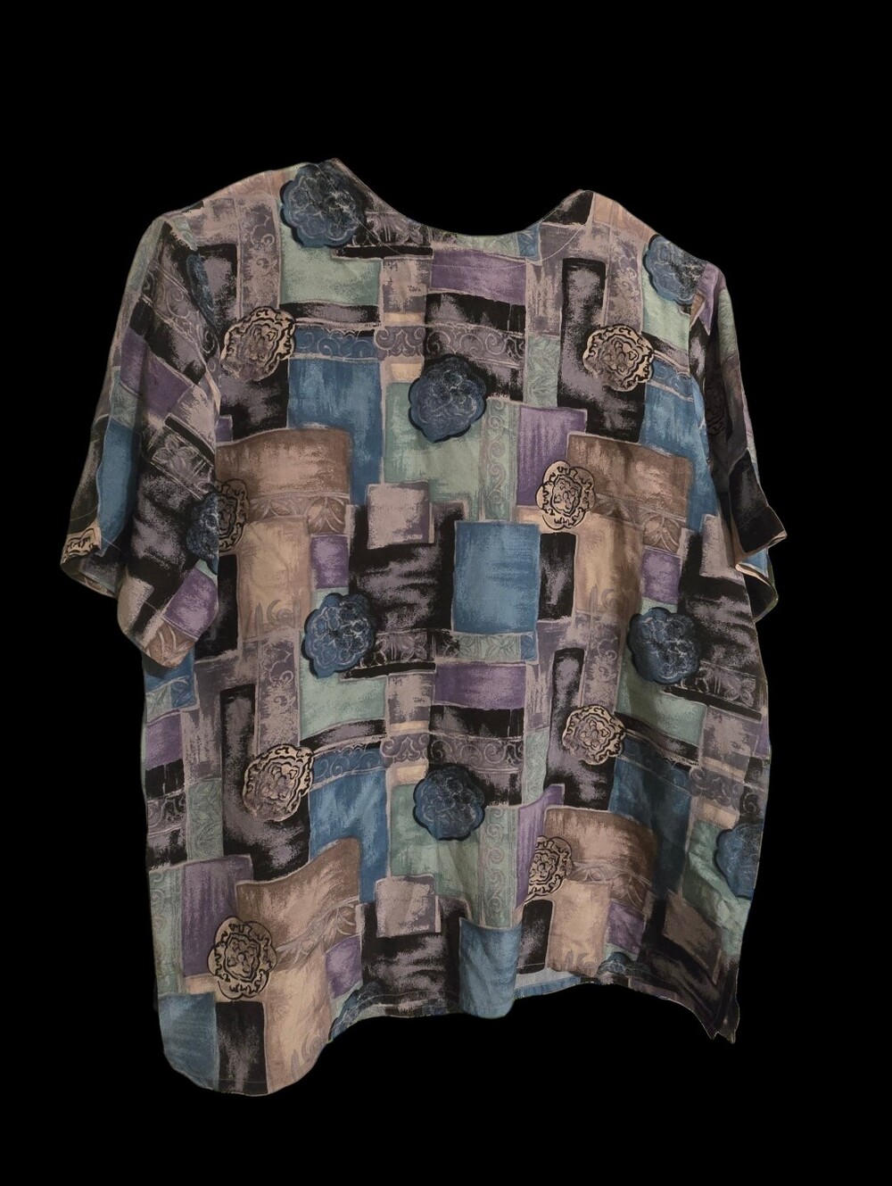 Vintage | Multicolor Abstract Patchwork Short-Sleeve Blouse